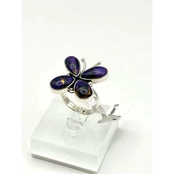 Purple Dahlia Kingman Turquoise Butterfly Sterling Silver Handmade Ring‎ Size 9